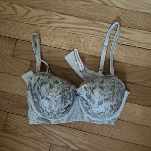 Victorias secret rhinestone strap embroidered flowers bra
